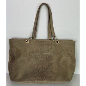 Vera Pelle Large Tote Leather and Suede Crocodile Embossed Bag Purse Tan GUC